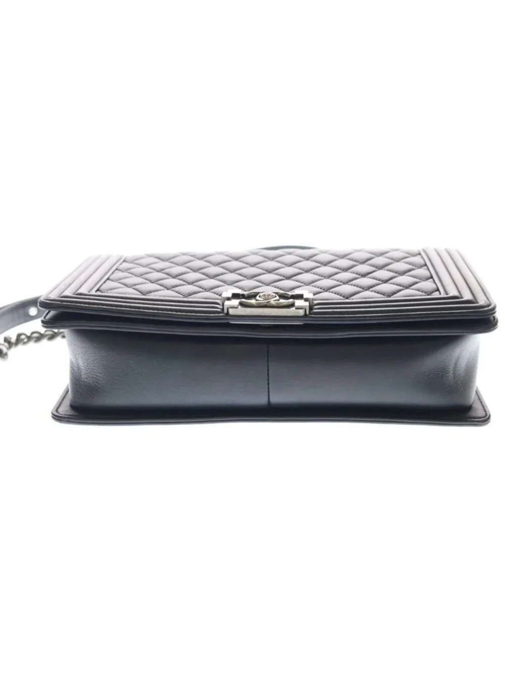 Chanel Boy Chain Shoulder Bag Black Lambskin Silver